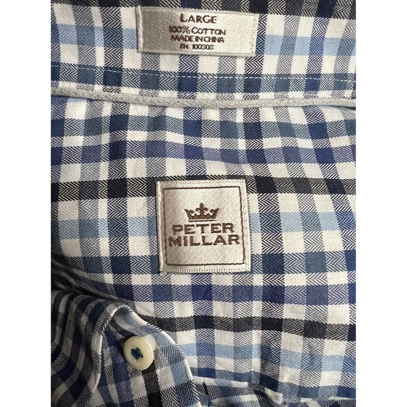 Peter Millar Blue Plaid Button Down Shirt Men's Size Large - Picture 7 of 8